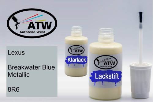 Lexus, Breakwater Blue Metallic, 8R6: 20ml Lackstift + 20ml Klarlack - Set, von ATW Autoteile West.